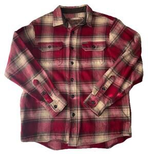 Orvis Shacket Shirt Jacket Men's S Button Up Heavy Flannel Red Plaid Pockets